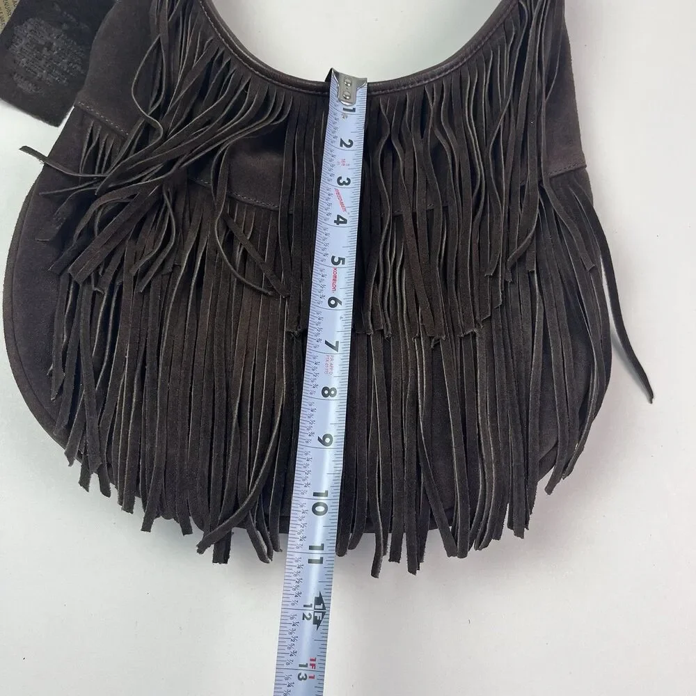 Vilenca Holland Dark Brown Suede Fringe Hobo Bag Boho Festival Western NWT